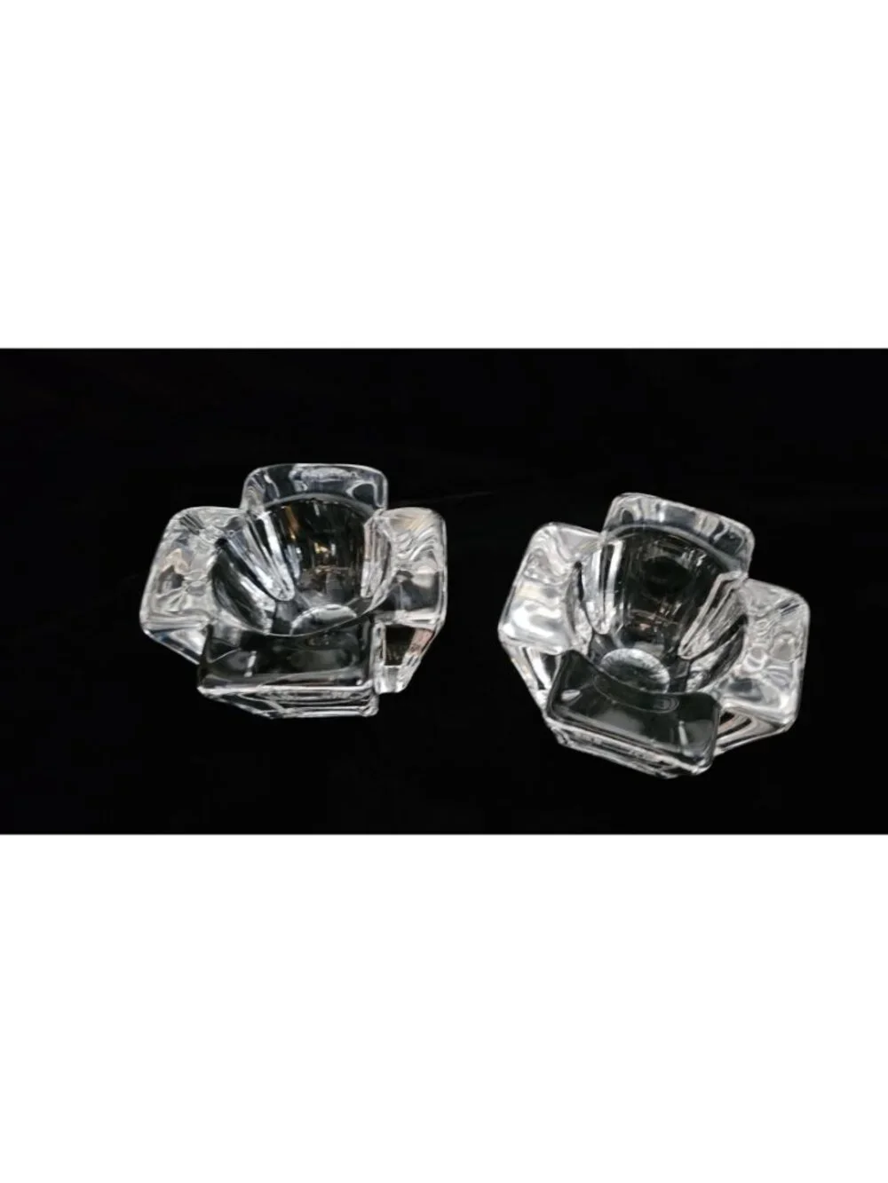 Pair Of Vintage Orrefors Sweden Crystal Candle Holders With Geometric Design 3.5